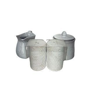 Robert Stanley White Creamer Pitcher Sugar Canister Salt Pepper Shaker Set‎
